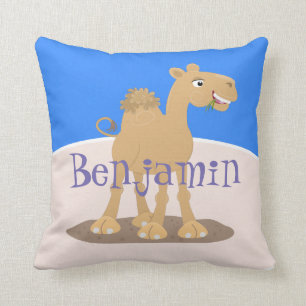 Cute happy smiling camel cartoon illustration throw pillow