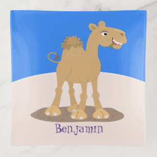 Cute happy smiling camel cartoon illustration trinket tray