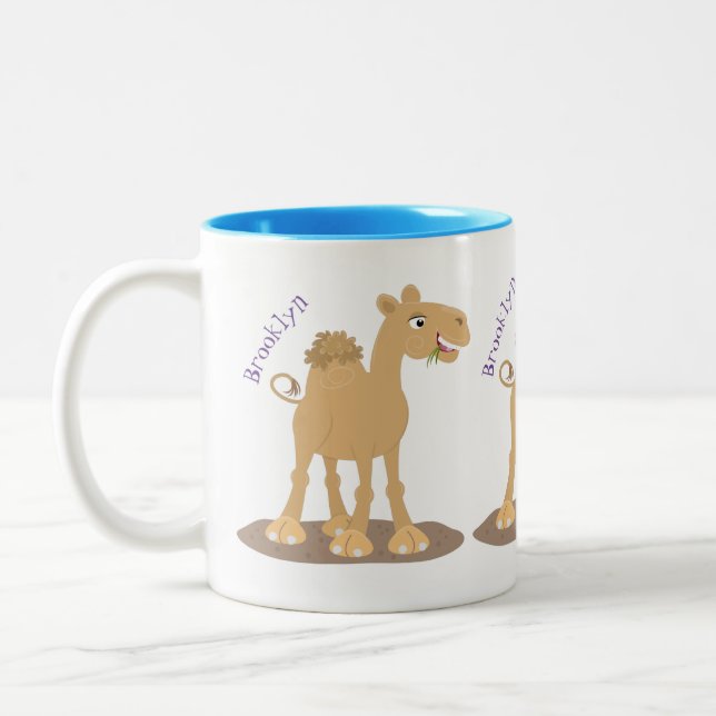 Cute happy smiling camel cartoon illustration Two-Tone coffee mug (Left)