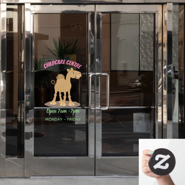 Cute happy smiling camel cartoon illustration window cling (Office Door)