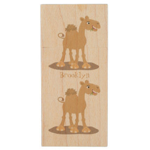 Cute happy smiling camel cartoon illustration wood flash drive