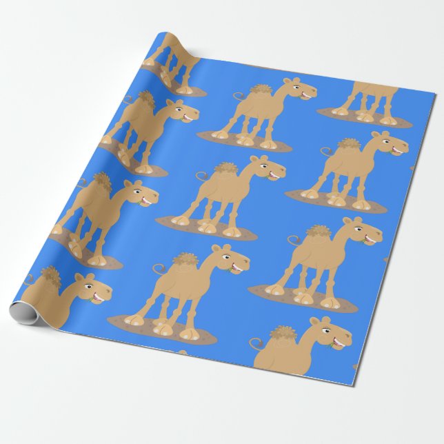Cute happy smiling camel cartoon illustration wrapping paper (Unrolled)