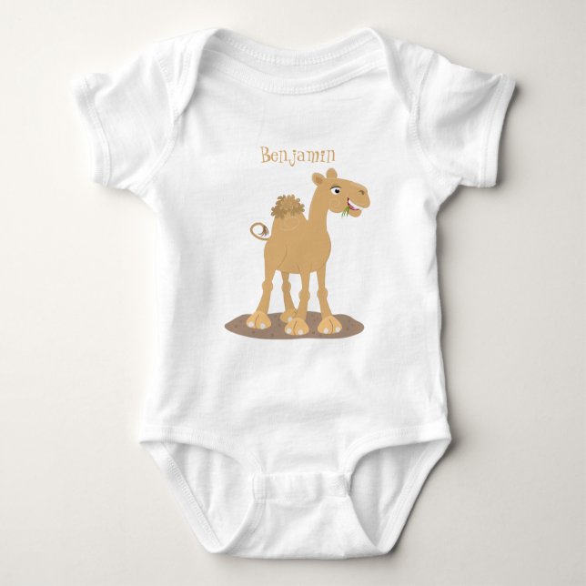 Cute happy smiling camel cartoon personalized baby bodysuit (Front)