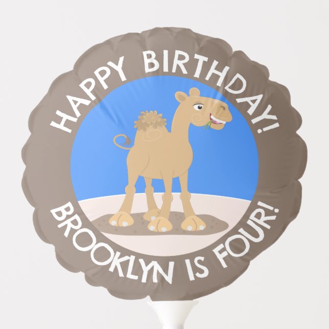 Cute happy smiling camel personalised birthday balloon (Front)