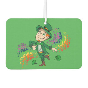 Cute happy smiling dancing leprechaun, a rainbow  air freshener
