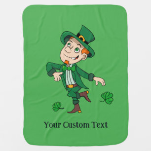 Cute happy smiling dancing leprechaun baby blanket