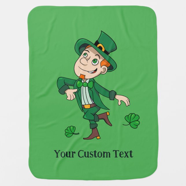 Cute happy smiling dancing leprechaun baby blanket (Front)