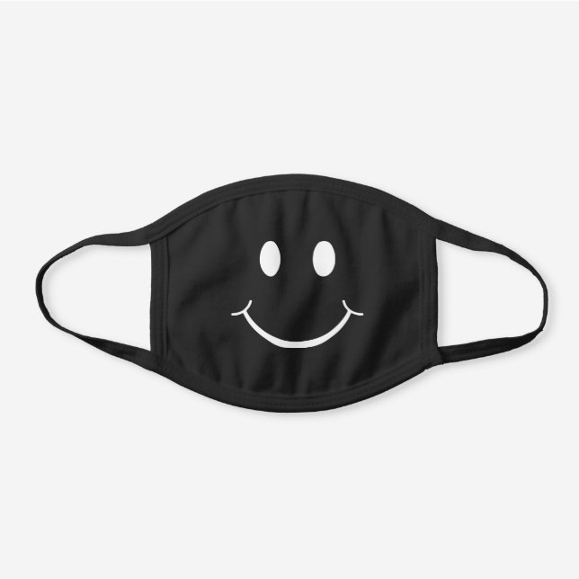 Cute Happy Smiling Face Black Black Cotton Face Mask (Front)