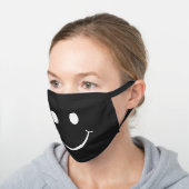 Cute Happy Smiling Face Black Black Cotton Face Mask (Angled)
