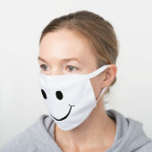 Cute Happy Smiling Face White Cotton Face Mask (Angled)