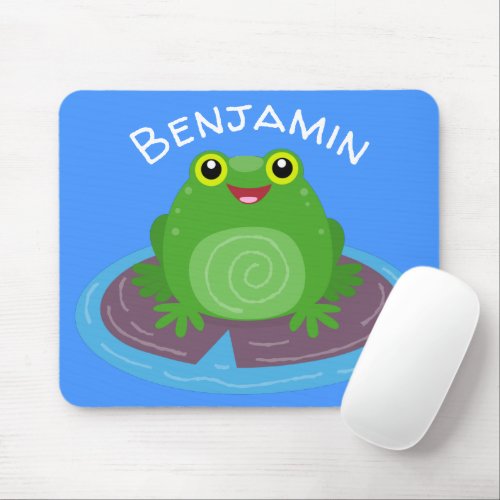 Cute happy smiling green frog cartoon illustration mouse pad