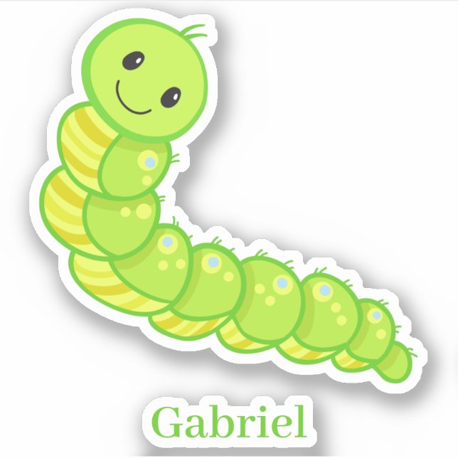 Cute happy smiling green inchworm centipede  sticker (Front)