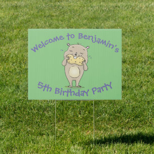 Cute happy smiling hamster peanut birthday cartoon sign