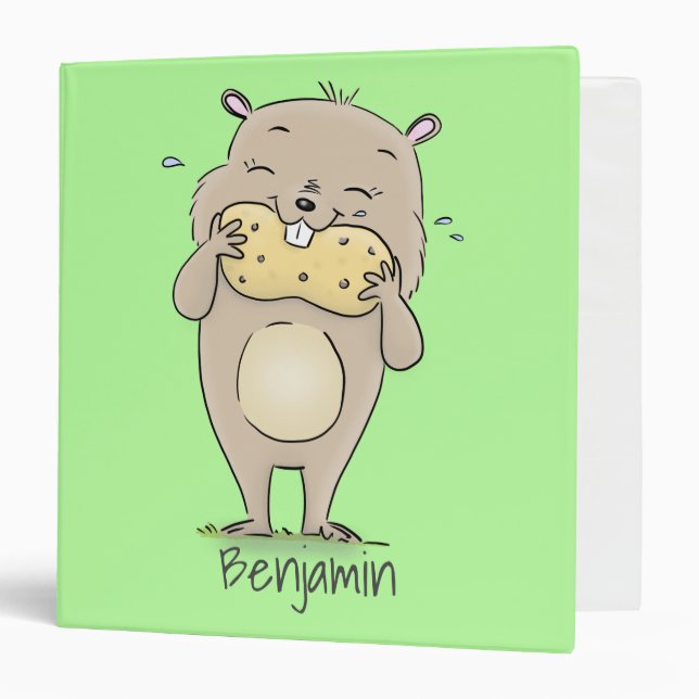 Cute happy smiling hamster with peanut cartoon 3 ring binder (Front/Inside)