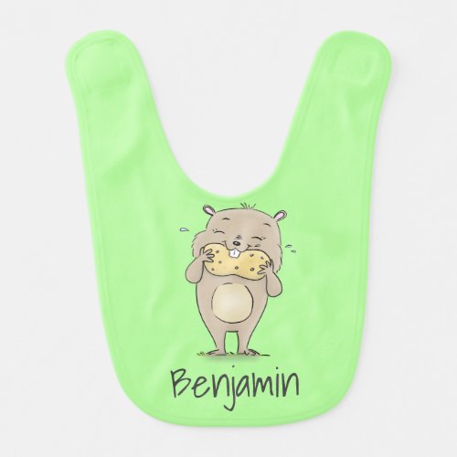 Cute happy smiling hamster with peanut cartoon baby bib