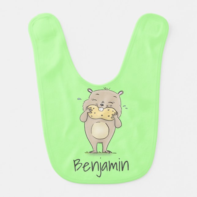 Cute happy smiling hamster with peanut cartoon baby bib (Front)