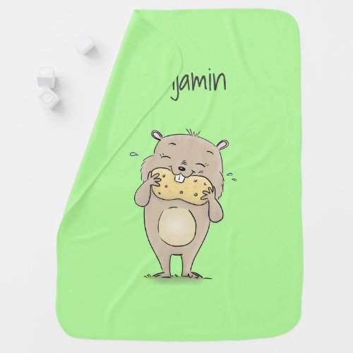 Cute happy smiling hamster with peanut cartoon baby blanket