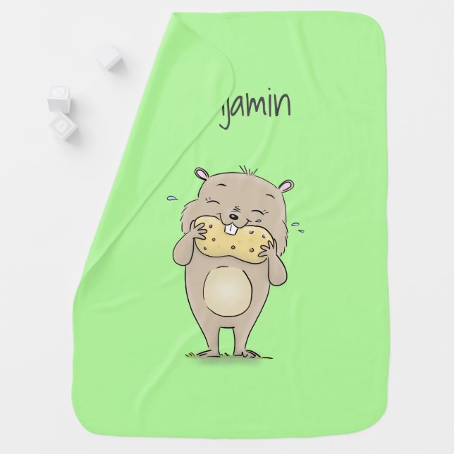Cute happy smiling hamster with peanut cartoon baby blanket (In Situ)