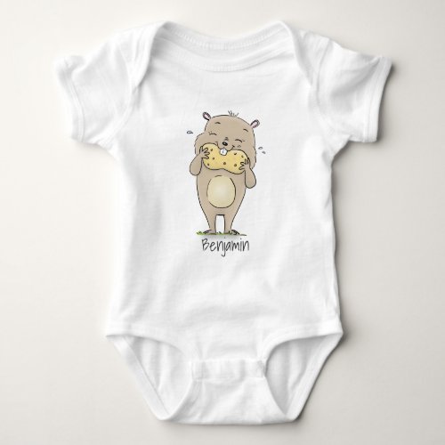 Cute happy smiling hamster with peanut cartoon baby bodysuit