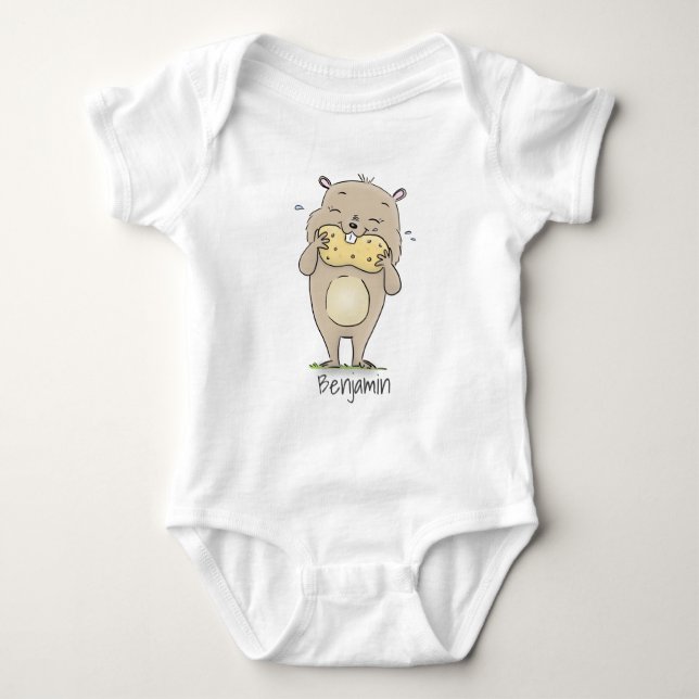 Cute happy smiling hamster with peanut cartoon baby bodysuit (Front)