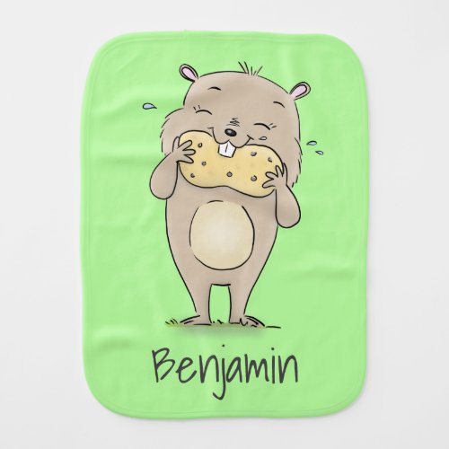 Cute happy smiling hamster with peanut cartoon baby burp cloth