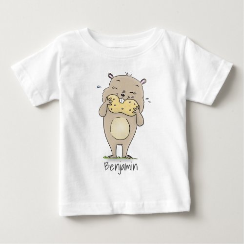 Cute happy smiling hamster with peanut cartoon baby T_Shirt