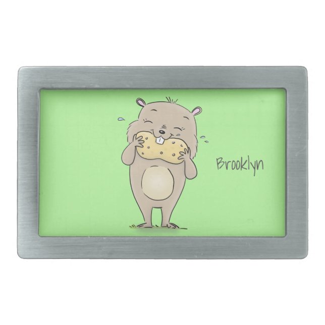 Cute happy smiling hamster with peanut cartoon belt buckle (Front)