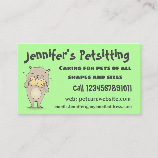 Cute happy smiling hamster with peanut cartoon business card (Front)