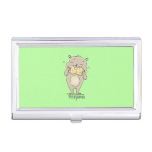 Cute happy smiling hamster with peanut cartoon business card case