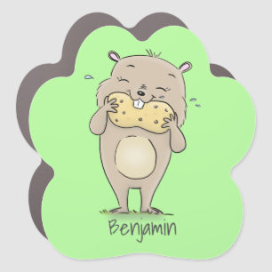 Cute happy smiling hamster with peanut cartoon car magnet