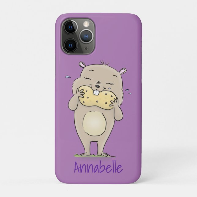 Cute happy smiling hamster with peanut cartoon Case-Mate iPhone case (Back)