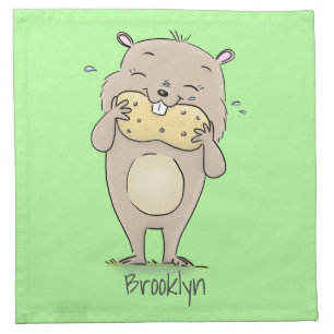Cute happy smiling hamster with peanut cartoon cloth napkin