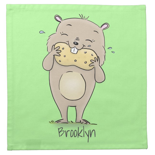 Cute happy smiling hamster with peanut cartoon cloth napkin (Front)