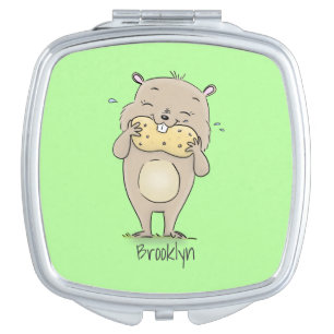 Cute happy smiling hamster with peanut cartoon compact mirror
