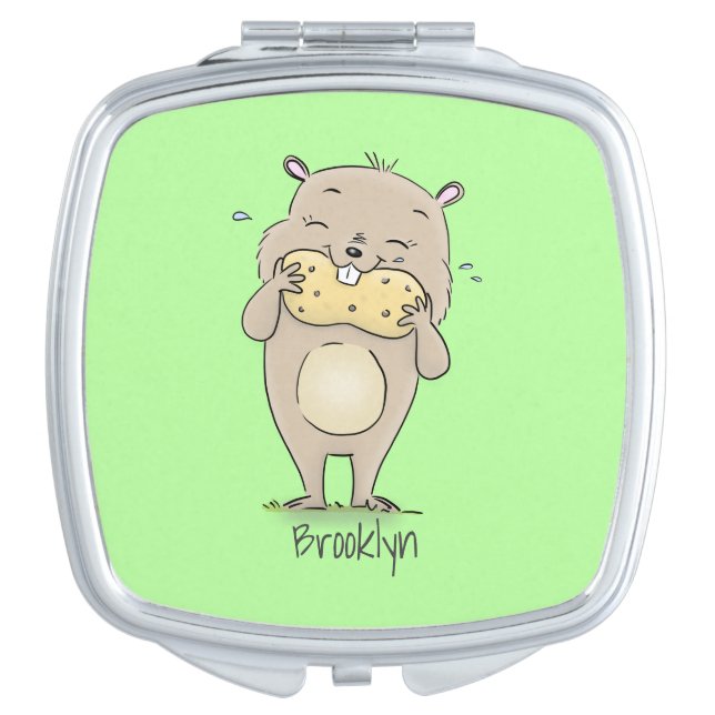 Cute happy smiling hamster with peanut cartoon compact mirror (Front)