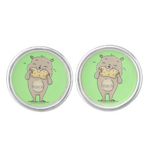 Cute happy smiling hamster with peanut cartoon cufflinks
