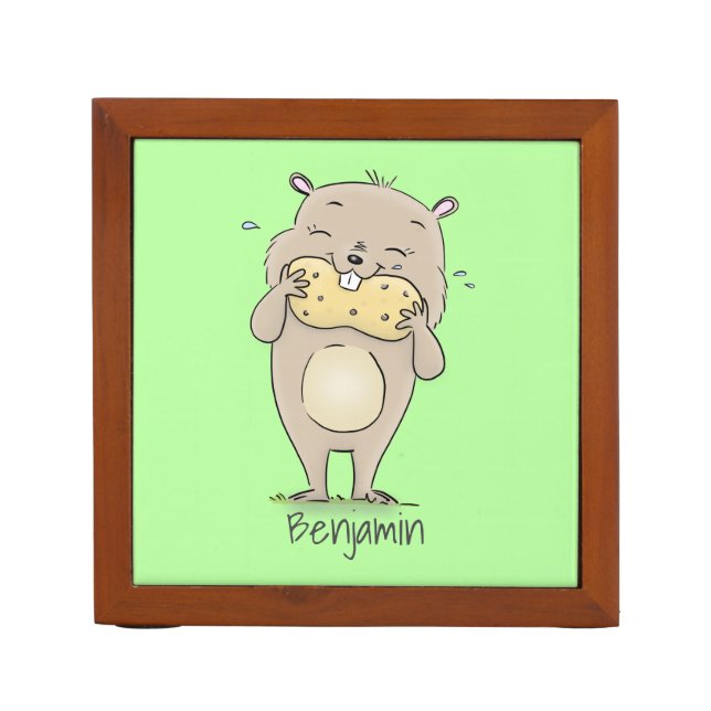 Cute happy smiling hamster with peanut cartoon desk organizer (Front)