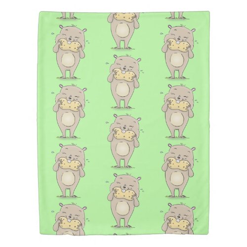 Cute happy smiling hamster with peanut cartoon duvet cover