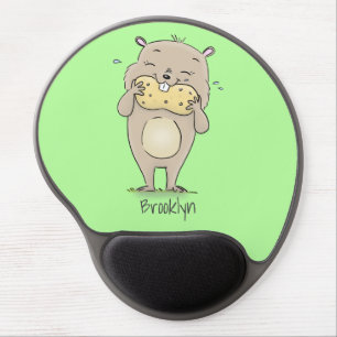 Cute happy smiling hamster with peanut cartoon gel mouse pad