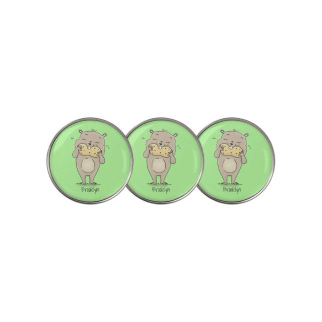 Cute happy smiling hamster with peanut cartoon golf ball marker (3 Up)