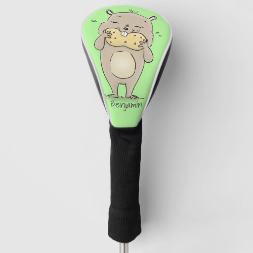 Cute happy smiling hamster with peanut cartoon golf head cover
