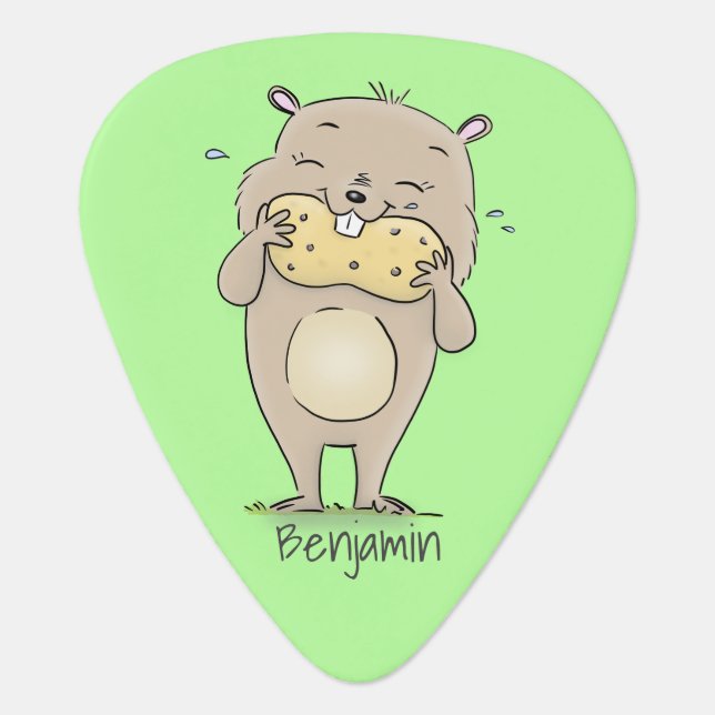 Cute happy smiling hamster with peanut cartoon  guitar pick (Front)
