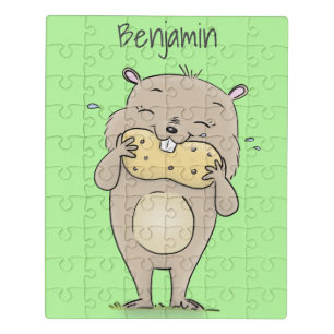 Cute happy smiling hamster with peanut cartoon jigsaw puzzle