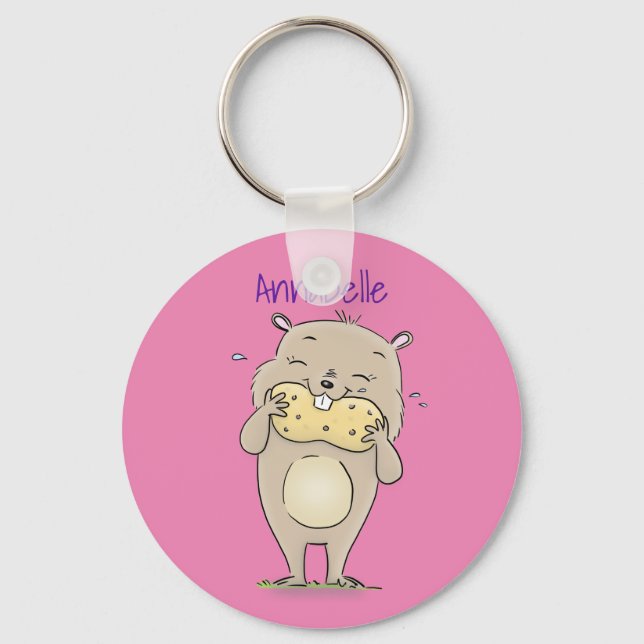 Cute happy smiling hamster with peanut cartoon keychain (Front)