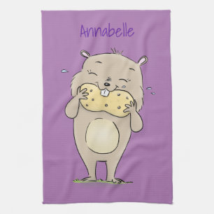 Cute happy smiling hamster with peanut cartoon kitchen towel