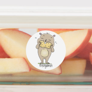 Cute happy smiling hamster with peanut cartoon labels