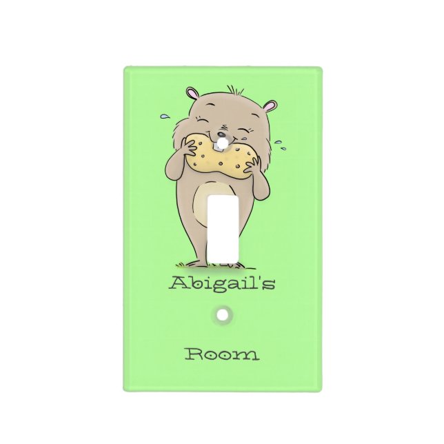 Cute happy smiling hamster with peanut cartoon light switch cover (Front)