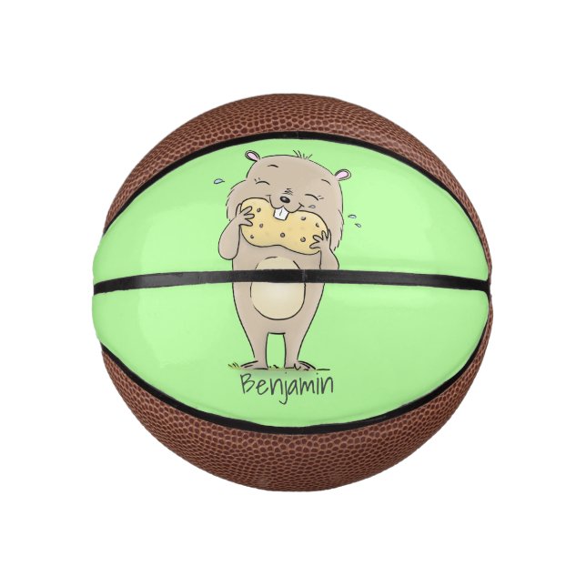 Cute happy smiling hamster with peanut cartoon mini basketball (Front)