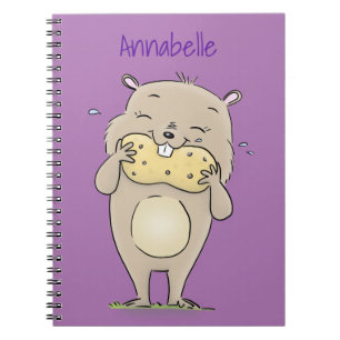 Cute happy smiling hamster with peanut cartoon notebook