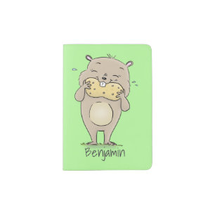 Cute happy smiling hamster with peanut cartoon passport holder